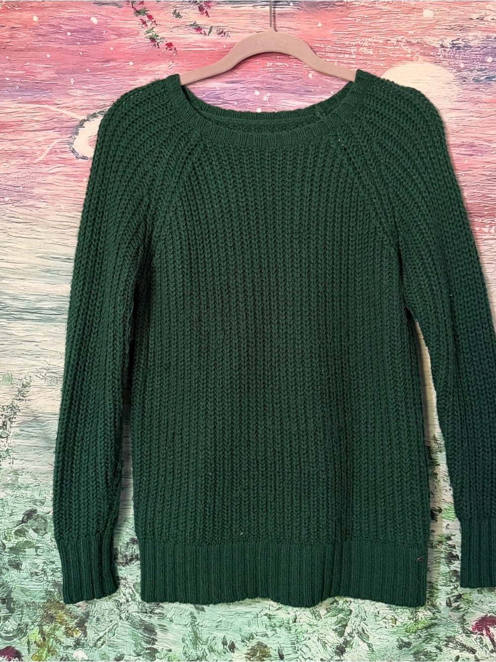 American Eagle Outfitters Forest Green Chunky Crewneck Sweater